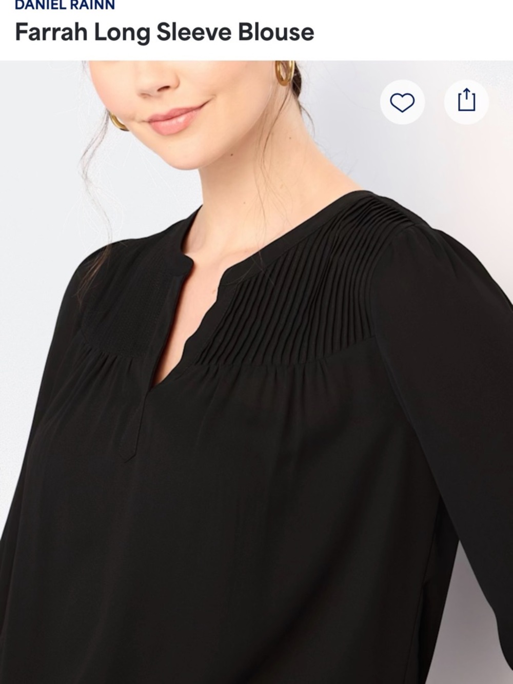 Daniel Rainn Black Pleated Yoke Long-Sleeve Tunic Blouse